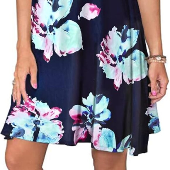 Women's Summer Casual T Shirt Dresses Short Sleeve Swing Dress with Pockets - Picture 1 of 4